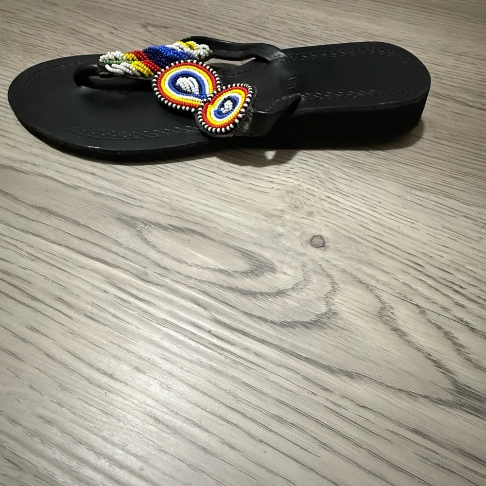 Beaded Sandals Womens 9 Handmade Boho Tribal Maasai Kenya Colorful